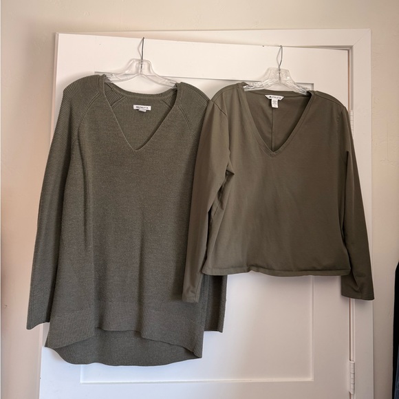 Athleta Tops - Two Athleta Olive Green V-Neck Tops - Knit Sweater & Long Sleeve Essential Tee L